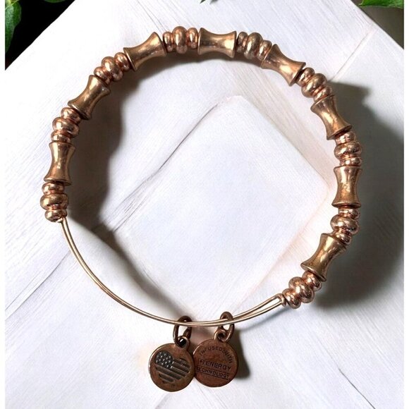 Alex and Ani Gold Tone Charm Bangle With Copper Beads Adjusts 2.0"- 3.5" - Picture 2 of 2